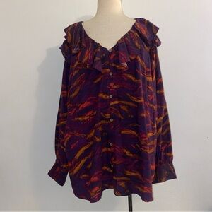 Terra & Sky Purple and Orange Ruffled Blouse